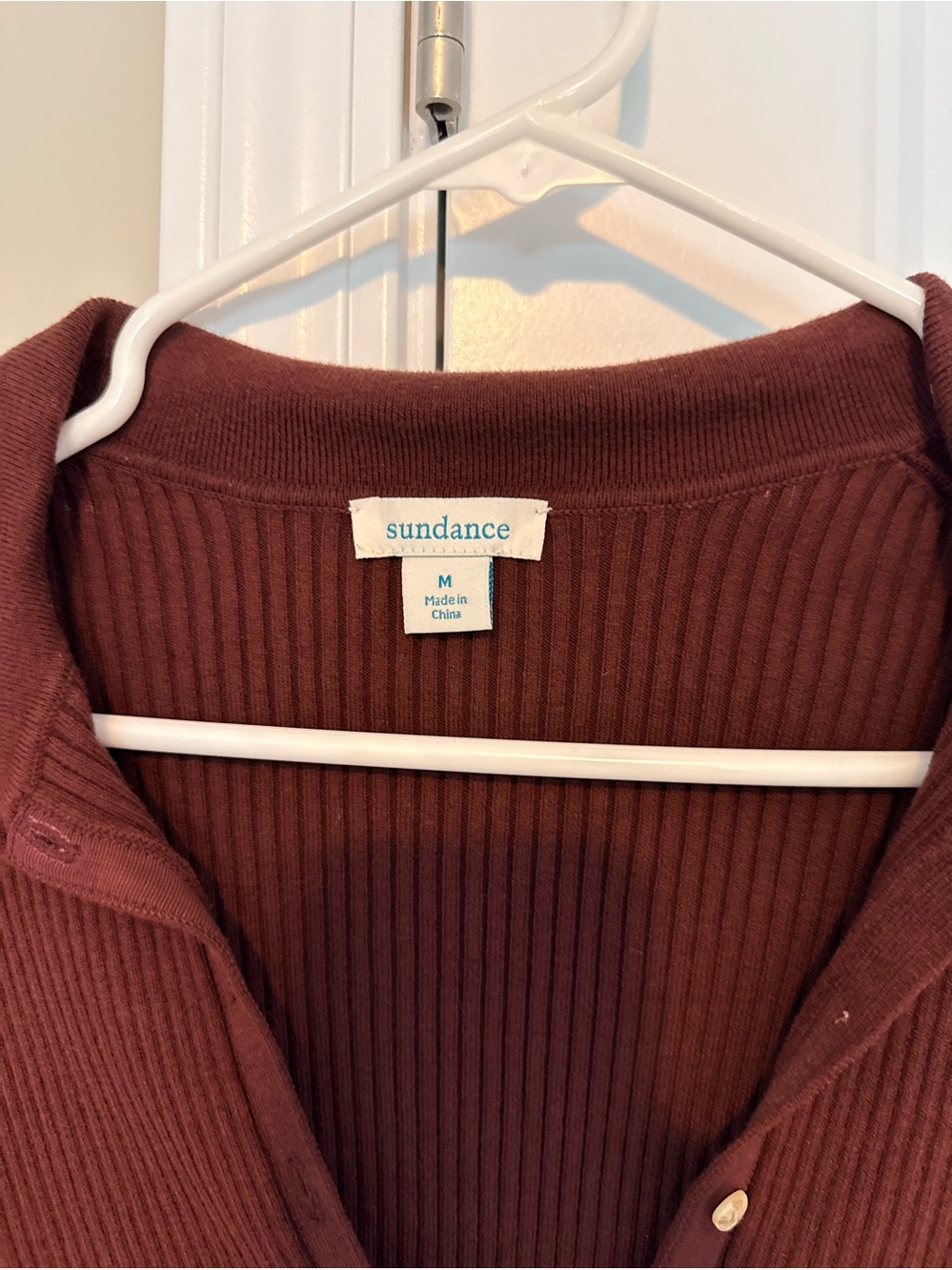 Sundance Brown Ribbed Button-Front Long Sleeve Collared Top - Picture 2 of 5